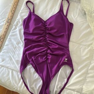 TYR Womens Purple Solid Shirred Front Tank One Piece Swimsuit Size 10